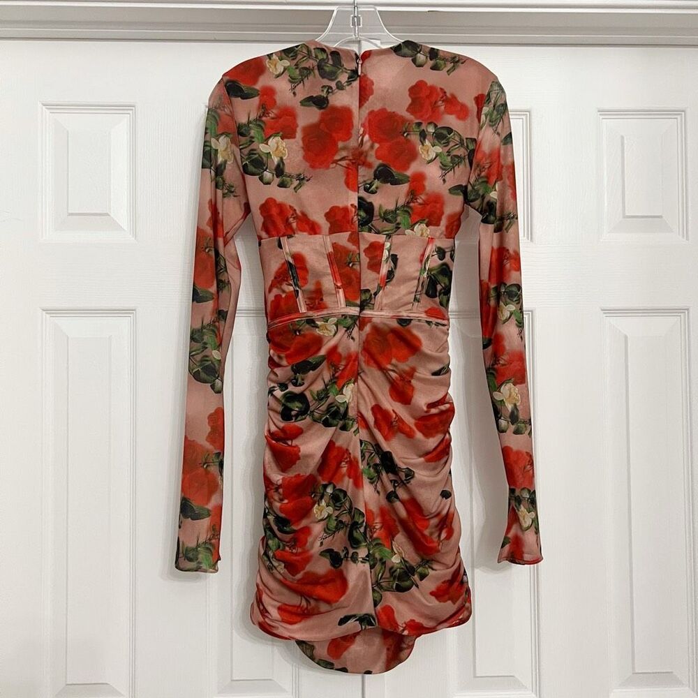 House of CB Womens Floral Ruched Long Sleeve Bodycon Corset Dress Size Small - Picture 3 of 9